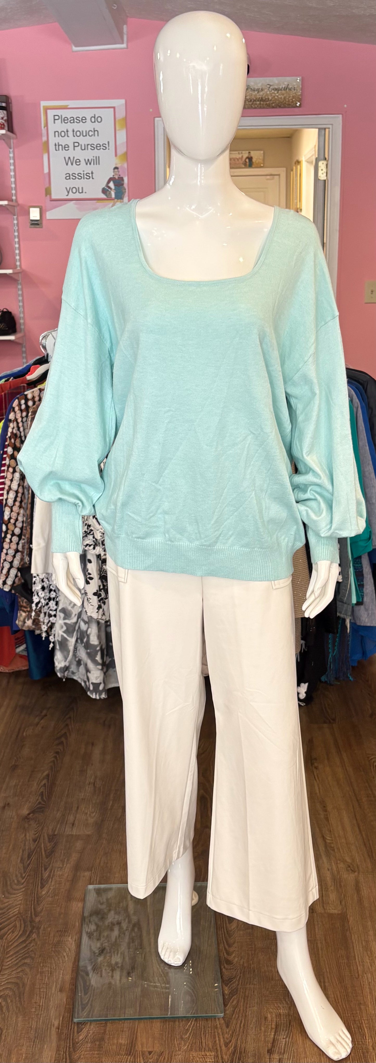 Vine & Love Light Square Neck Blue Sweater Top Size:L