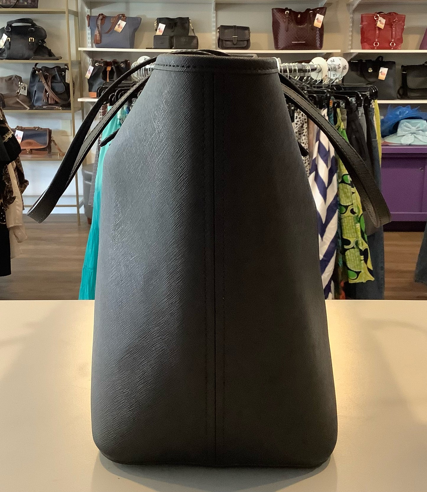 Michael Kors Jet Set Black Saffiano Leather Large Tote with Clip Closure