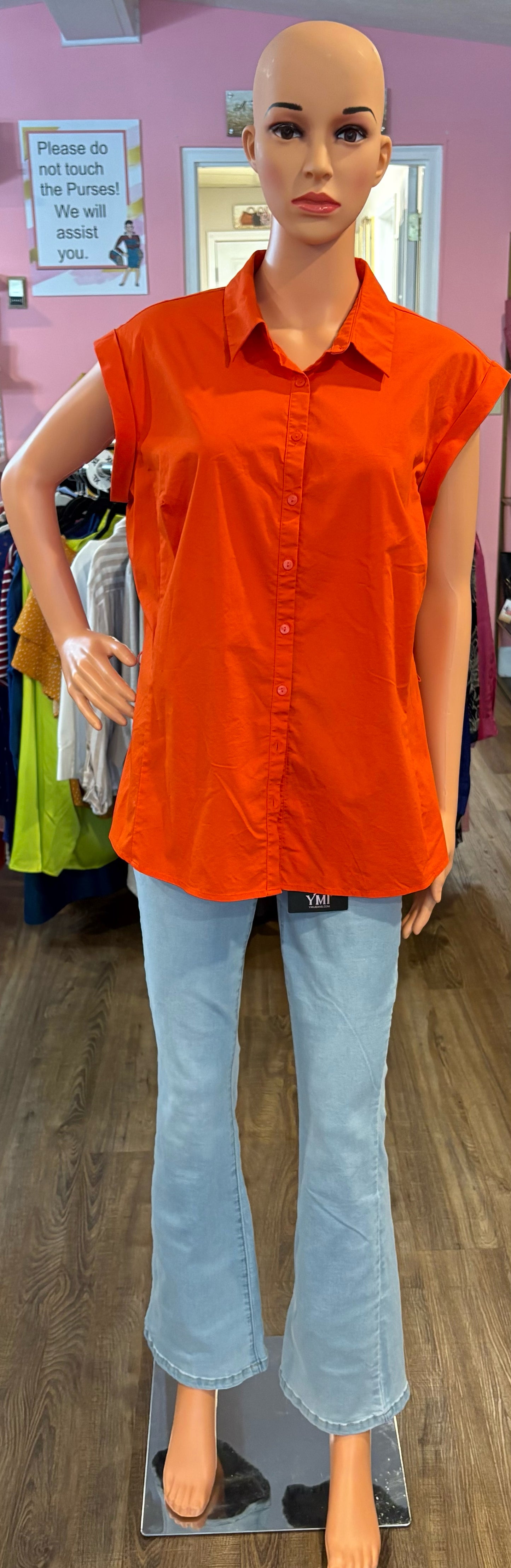 Worthington Dark Orange Short Sleeve Button Down Top with Belt Size:XL