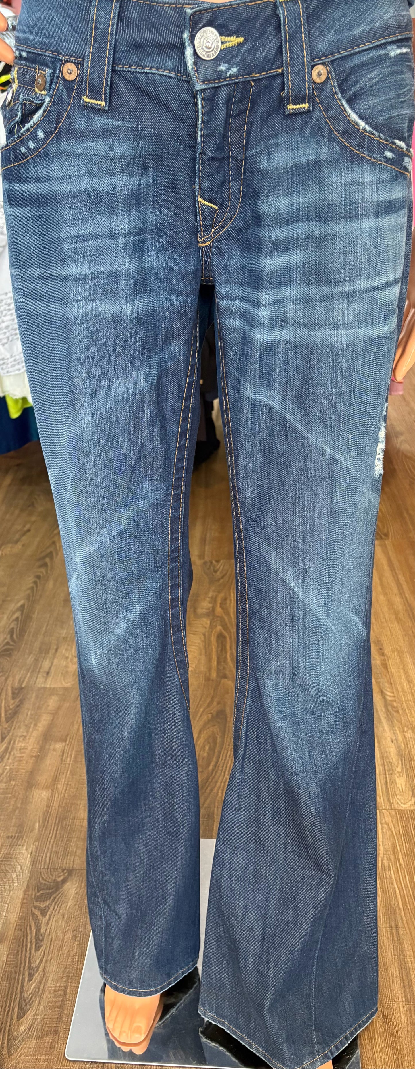 True Religion Joey Distressed Mid Rise Bootcut Jeans Size: 30