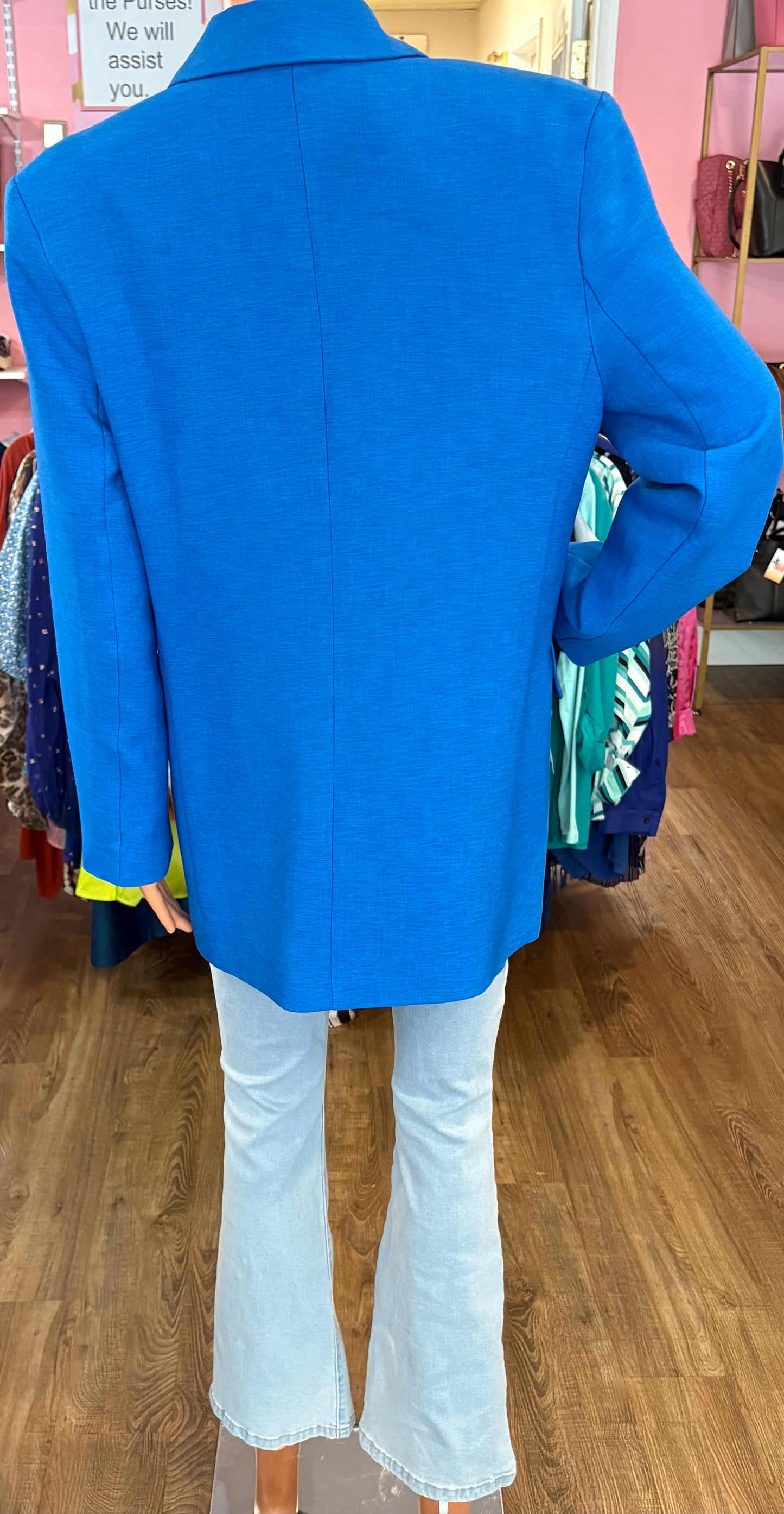 Topshop Double Breasted Bold Shoulder Blazer in Bright Blue Size:6