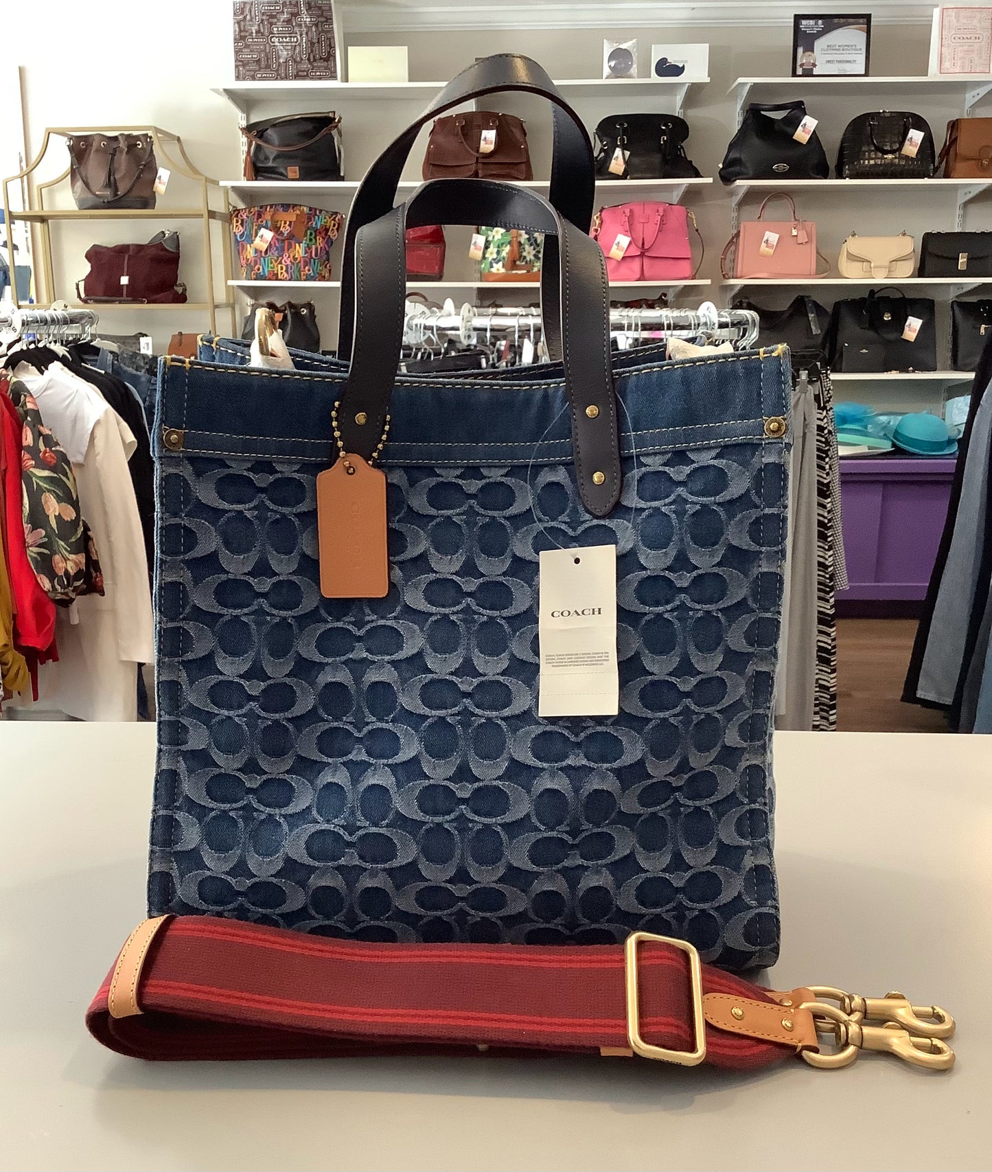 RARE Coach Signature Denim Medium Field Tote in Indigo Midnight Navy