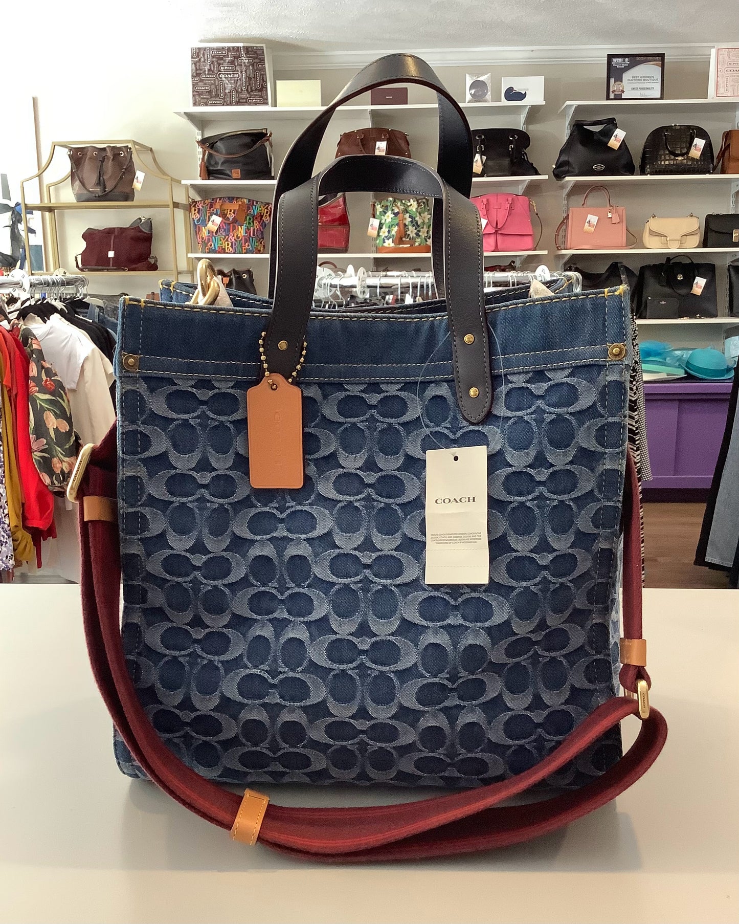 RARE Coach Signature Denim Medium Field Tote in Indigo Midnight Navy