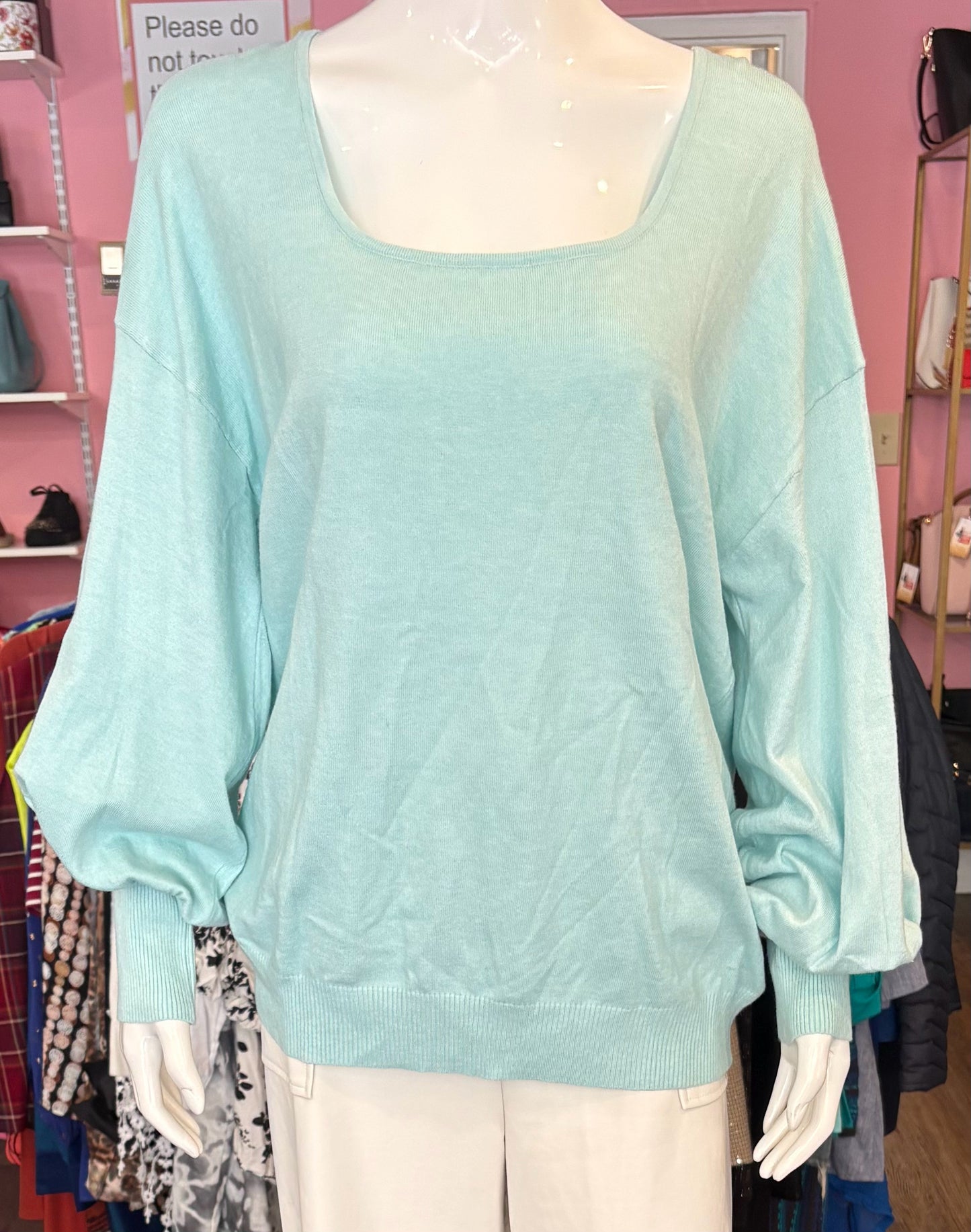 Vine & Love Light Square Neck Blue Sweater Top Size:L
