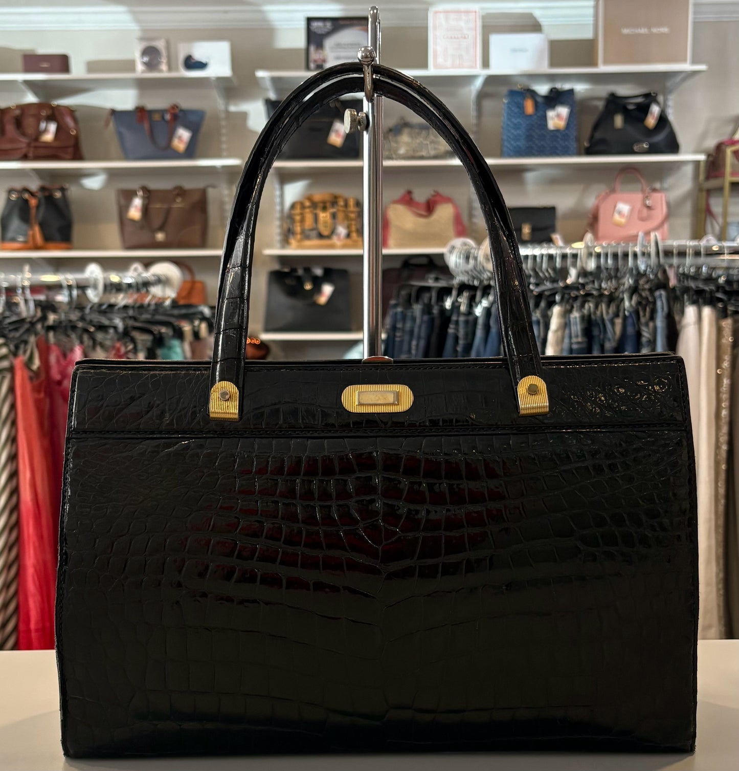 COBLENTZ Vintage Black Genuine Alligator Tote Bag