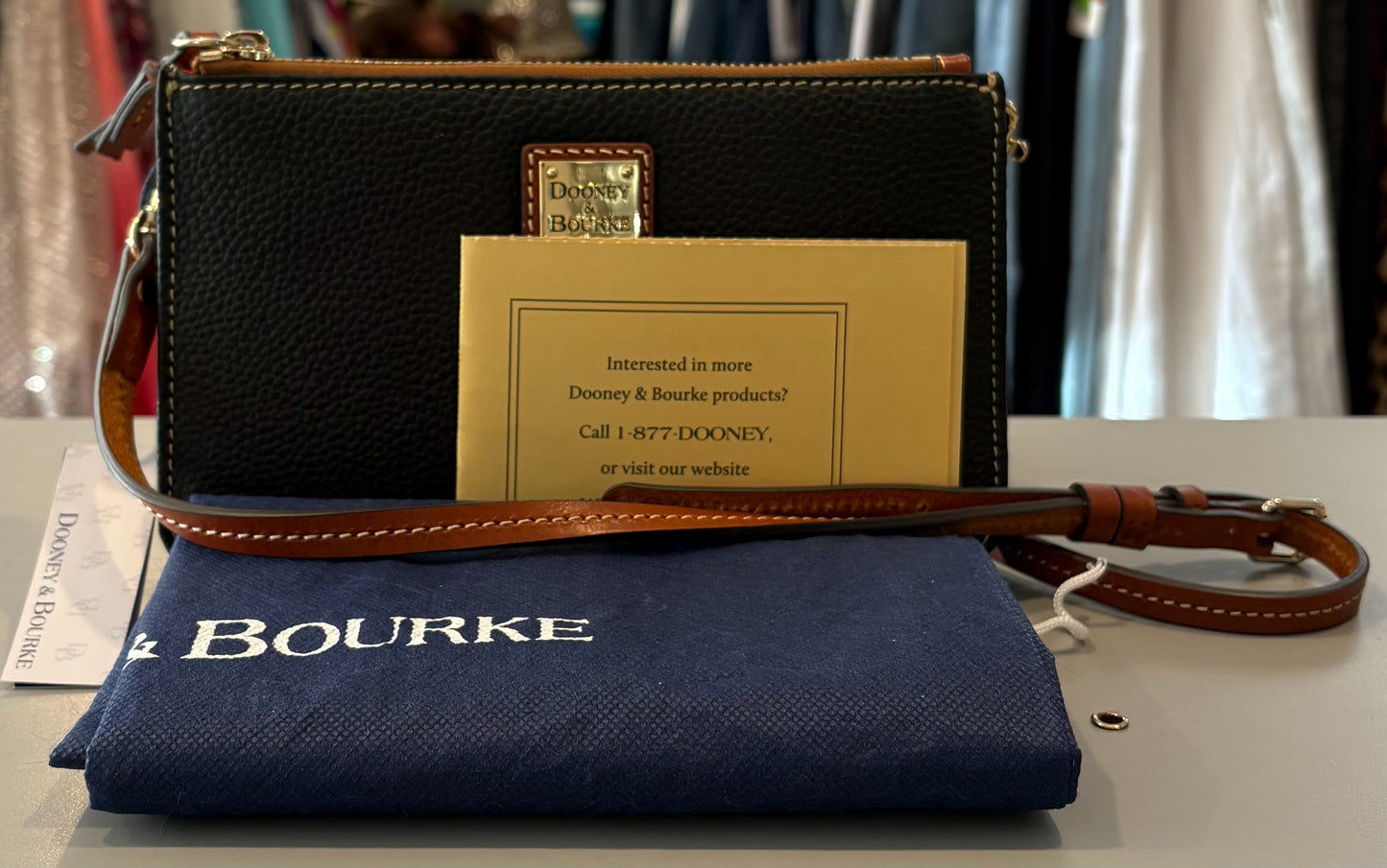 NWT RARE Dooney and Bourke Black Pebble Grain Ella Crossbody