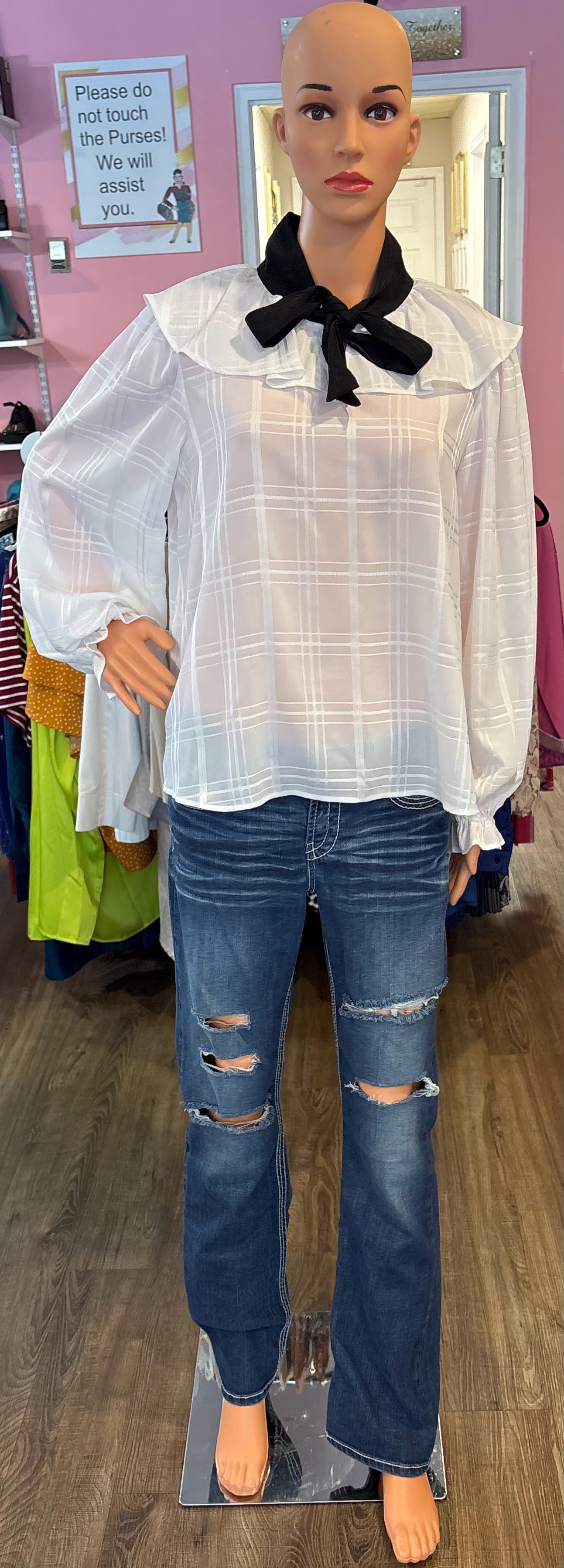 Cupio Black & White Tonal Plaid Blouse Size:M