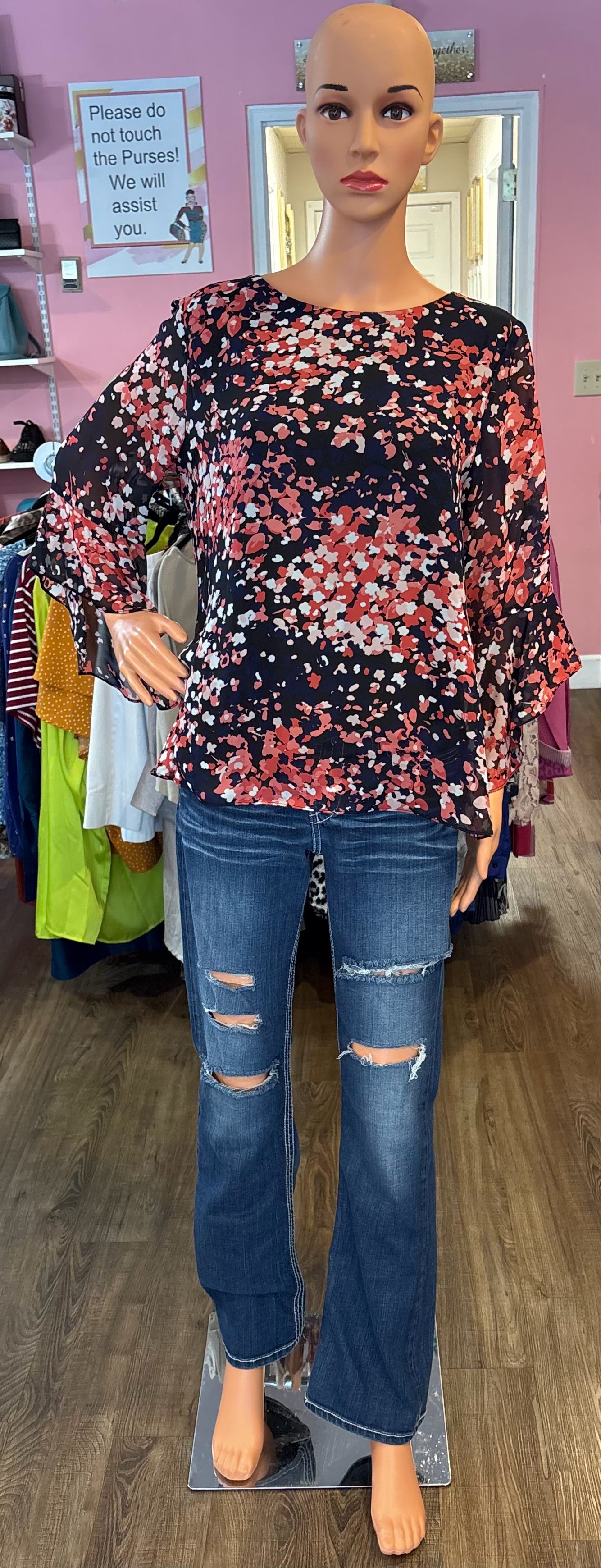 NWT Kasper Floral Multi-Colored Blouse Size:L