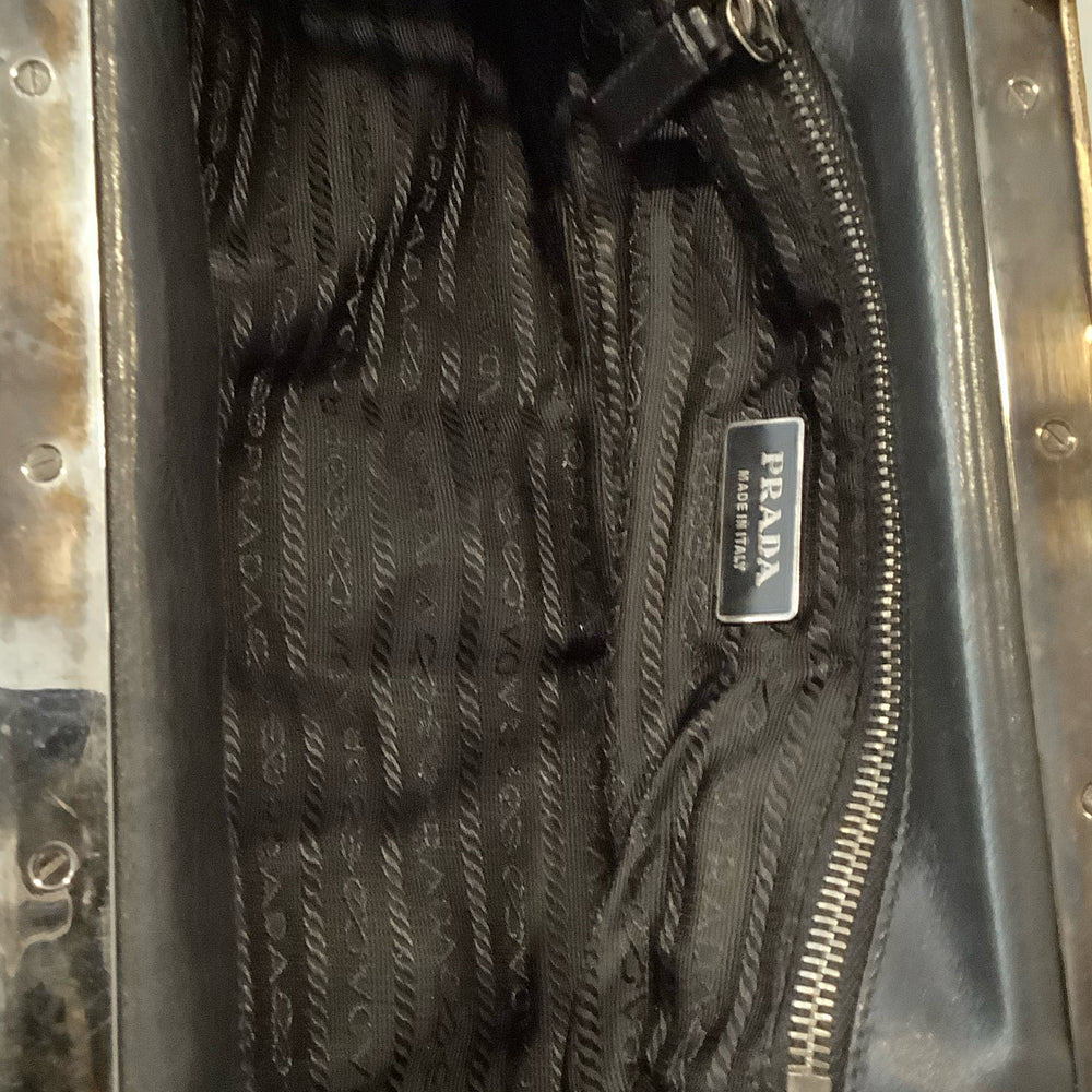 
                      
                        Vintage Prada Black Nylon Lizard Trim Pocket Frame Nero Bag BR2842
                      
                    