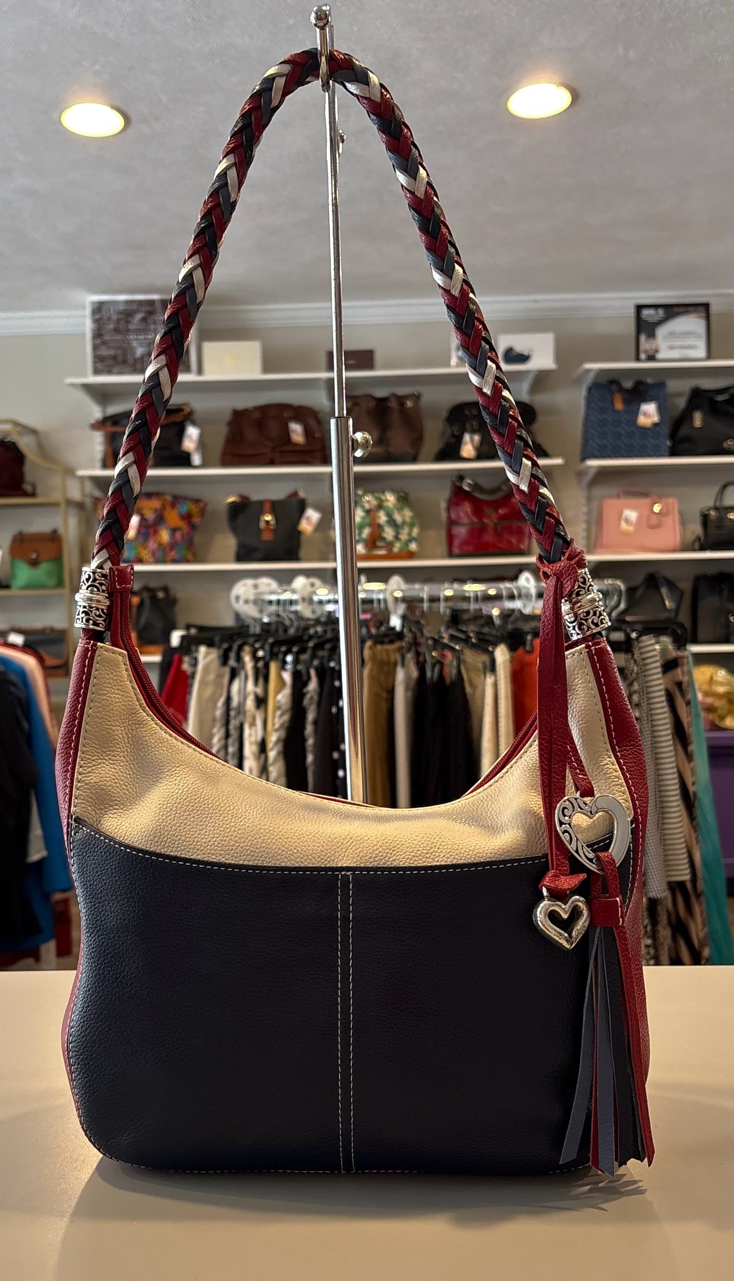 RARE Brighton Barbados Ziptop Hobo in Red, White, & Blue