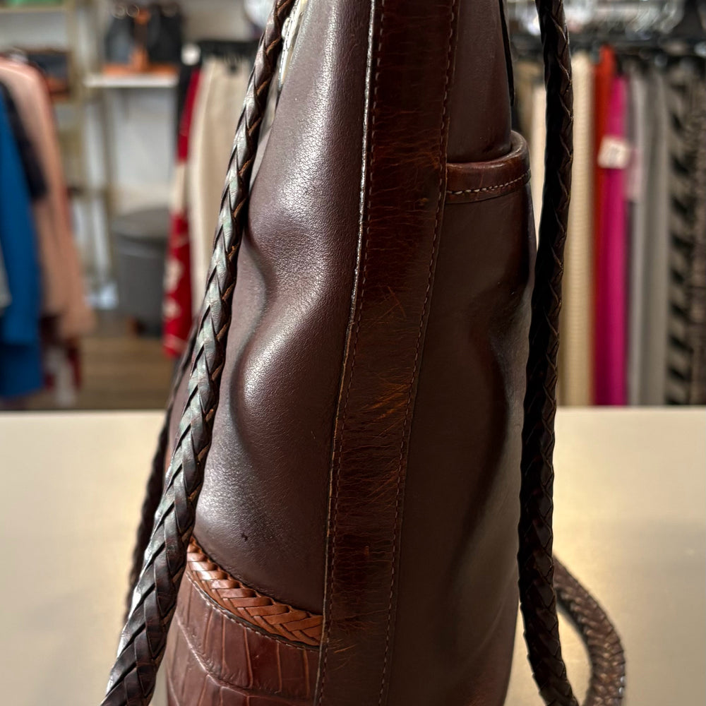
                      
                        RARE Brighton Brown Leather Bucket Bag with Silver Heart Detailing
                      
                    