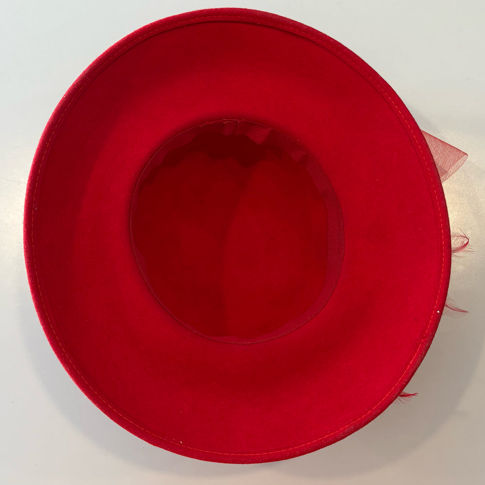
                      
                        Red 100% Wool Dress Hat with Floral Bow Detailing
                      
                    