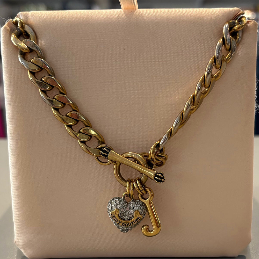 RARE Vintage Juicy Couture PAVE Gold Puff Heart Starter Necklace