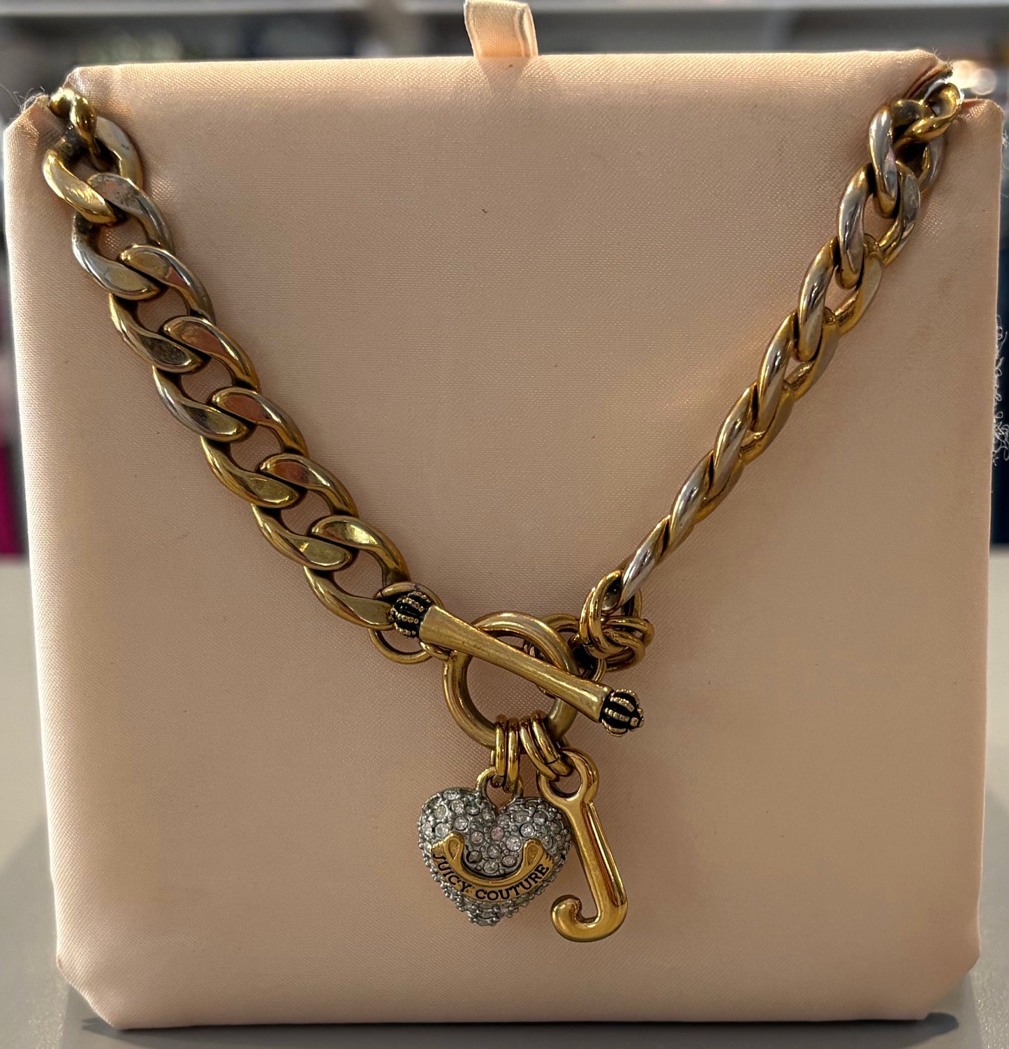 RARE Vintage Juicy Couture PAVE Gold Puff Heart Starter Necklace
