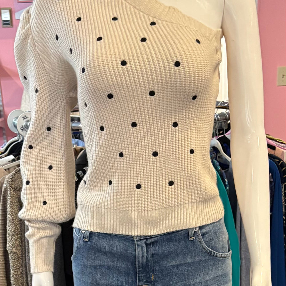 NWT Entro Cream & Black Polka Dot One Shoulder Sweater Size:L