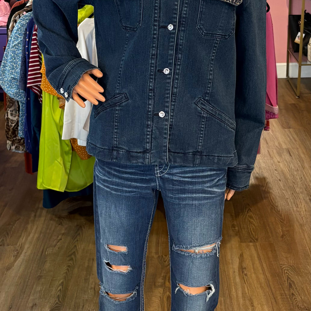 Christine Alexander Denim Jacket with Cheetah Rhinestone Detailing Size:M