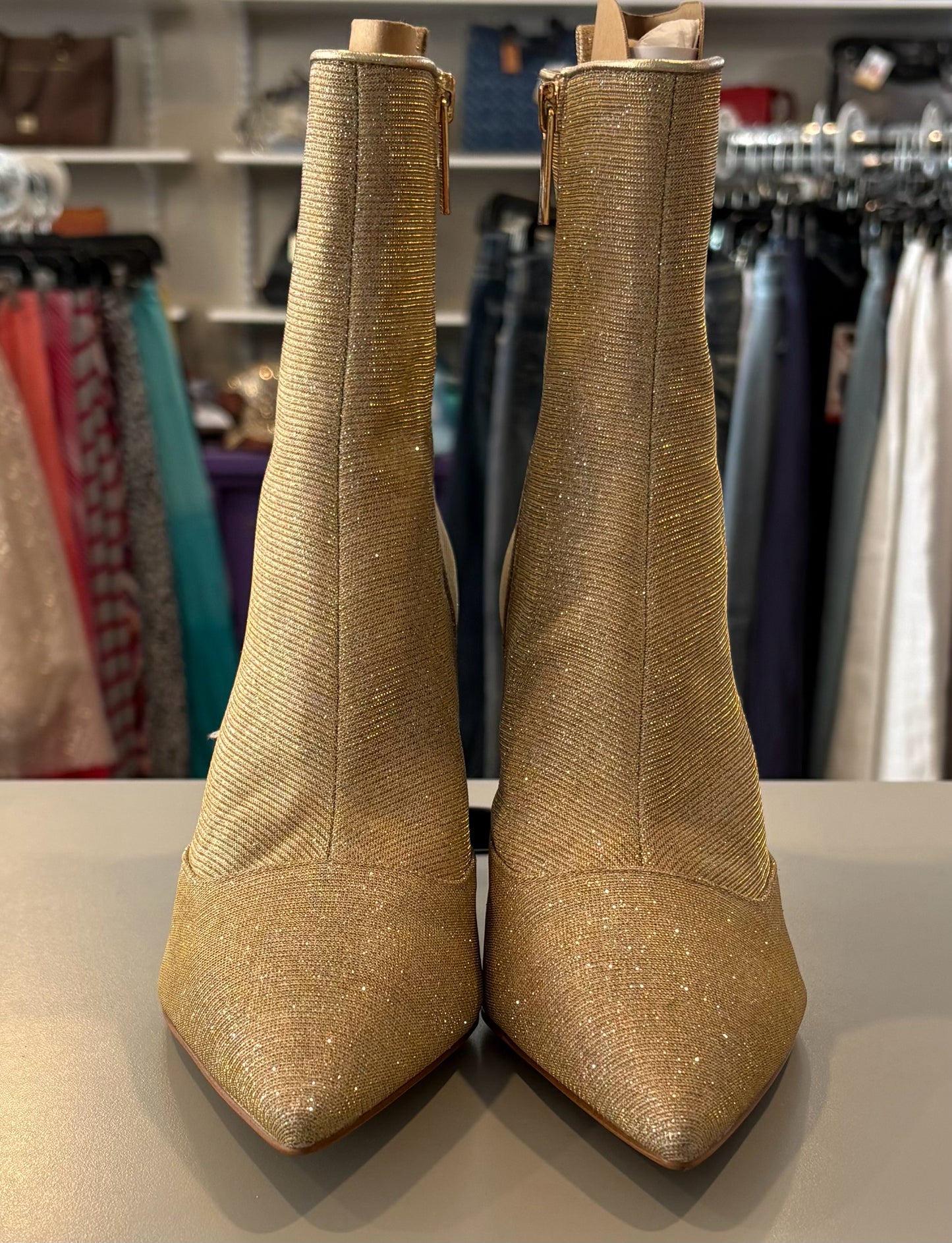 NWOB RARE Michael Kors Clara Gold Glitter Dress Booties Sz:8M