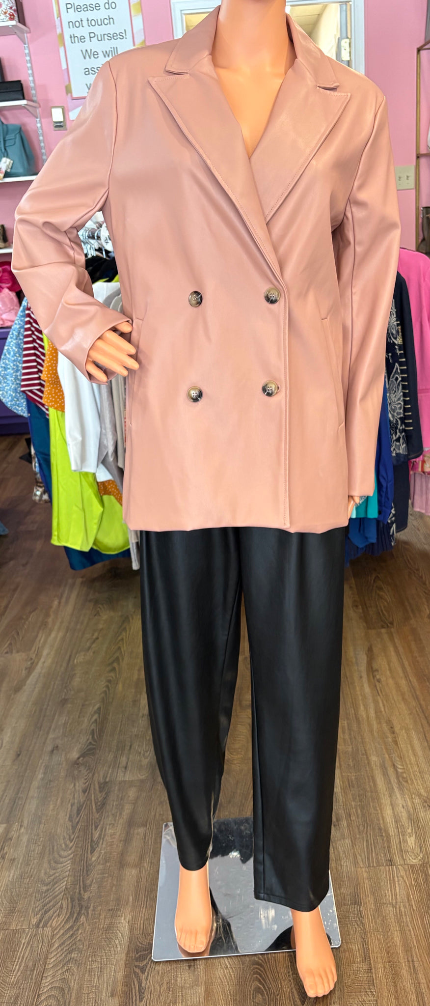 RARE En Saison Pink Faux Leather Double Breasted Jacket Size:M