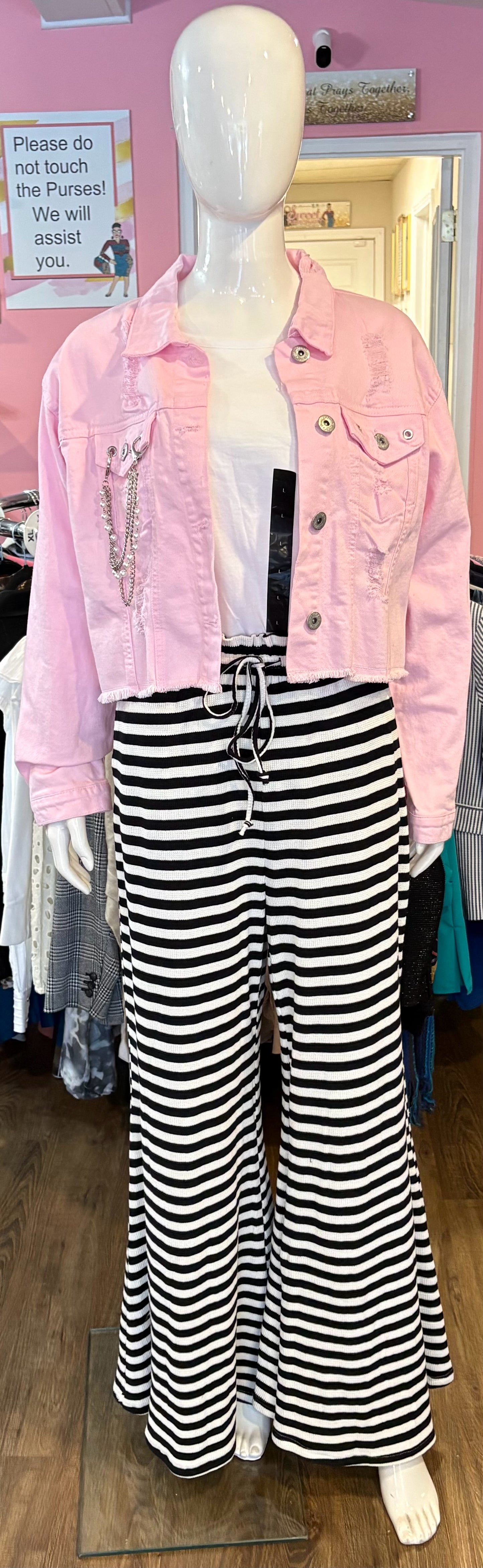 NWT Spoon Jeans Pink Denim Jacket with Pearl Detailing Sz:XL