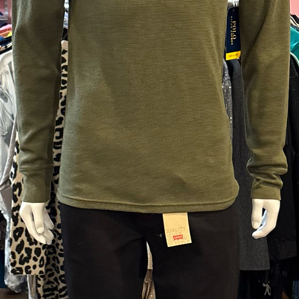 NWT POLO Ralph Lauren Men's Waffle Knit Olive Green Long Sleeve Shirt Size: M