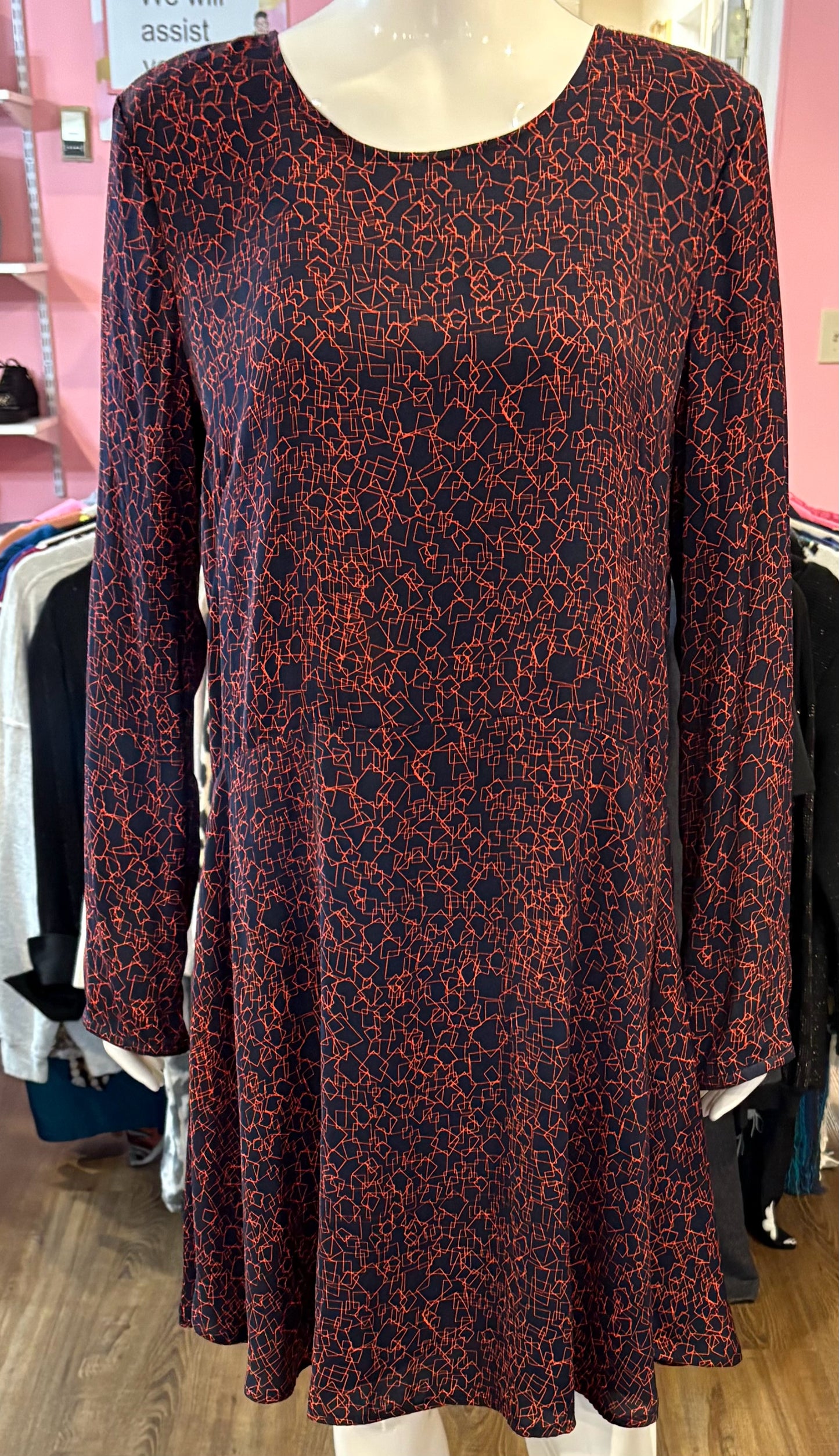 NWT Lilla | P Coral and Navy Geometric Design Dress Size: L