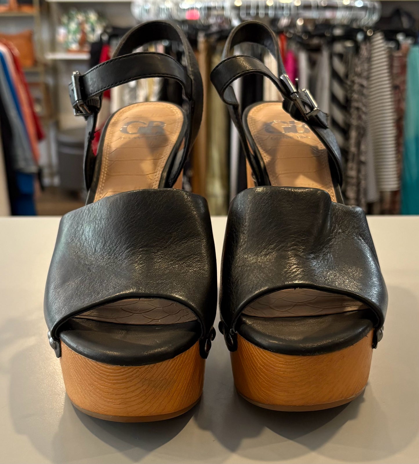Gianni Bini Meri-Cana Black Studded Platform Sandals Size:8.5M