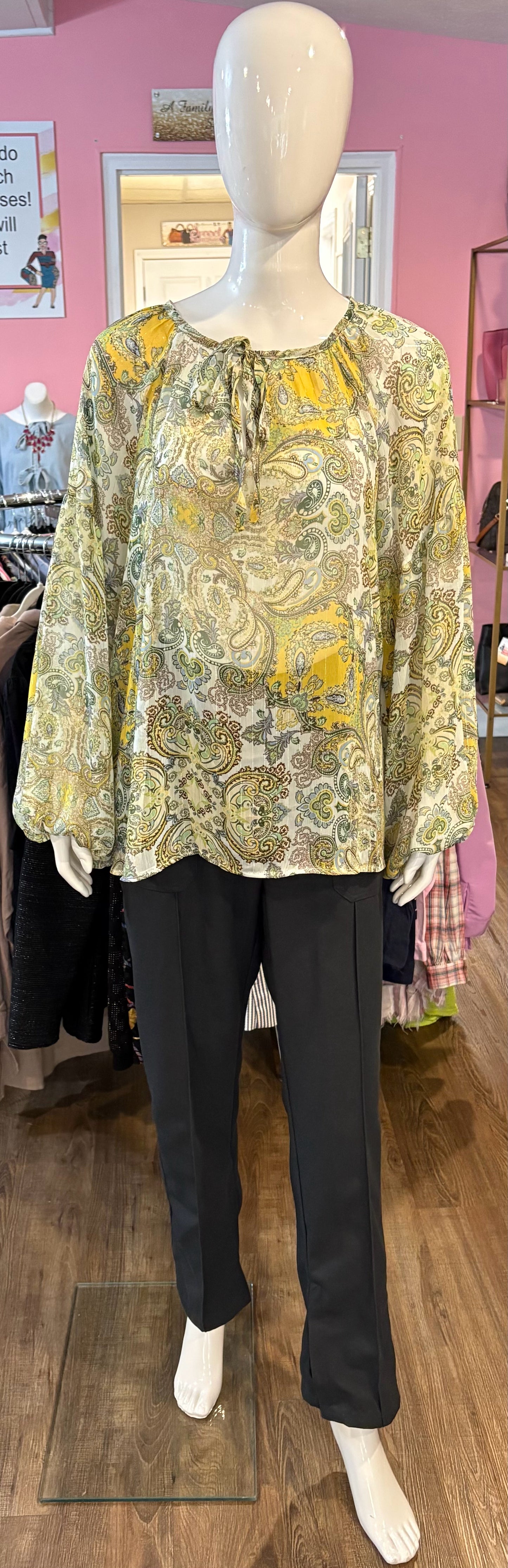 NWT AndTheWhy Green Multi-Color Paisley Blouse Sz:L