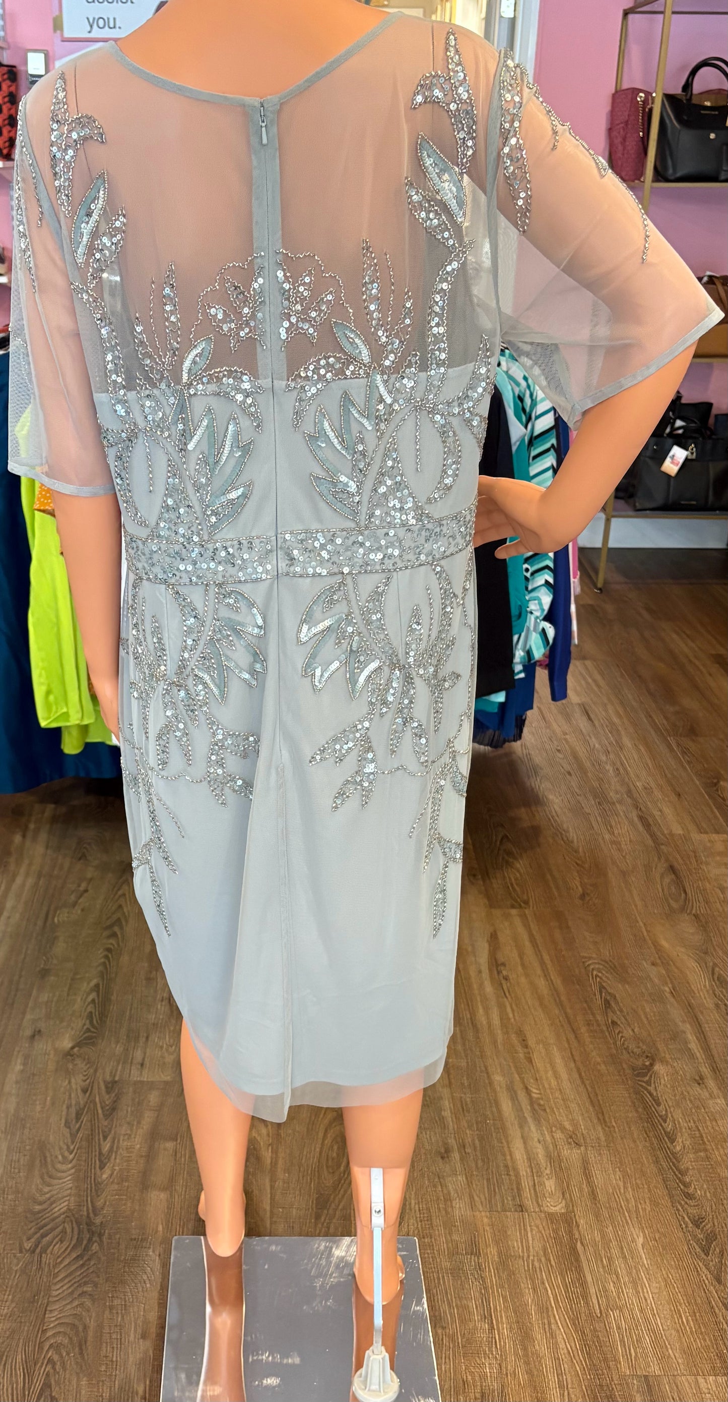 NWT Papell Studio Frosty Green Beaded Cocktail Dress Size:18