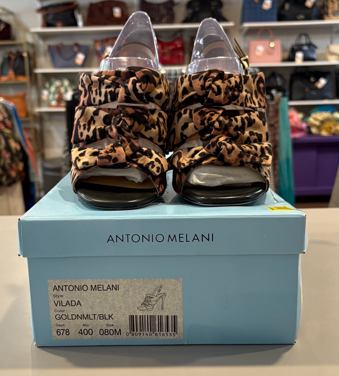 NWB Antonio Melani Vilda Golden Malt & Black Heels Size:8M