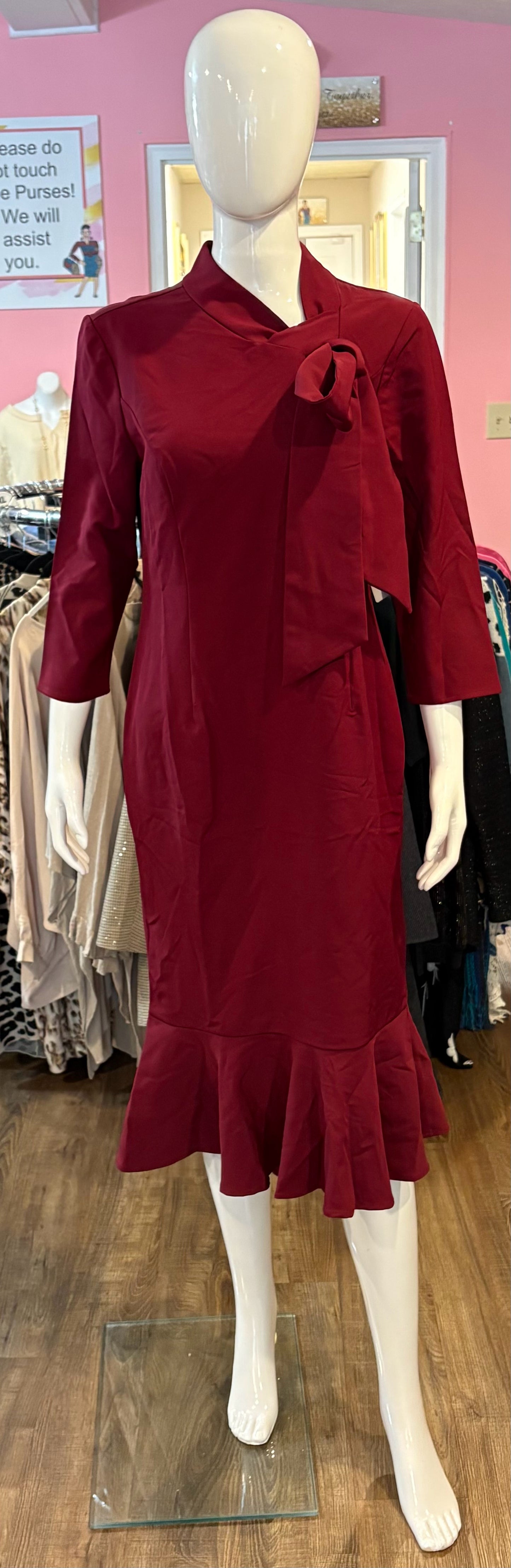 NWT Ashro Maroon Dress with Bow Tie Detailing Size:M
