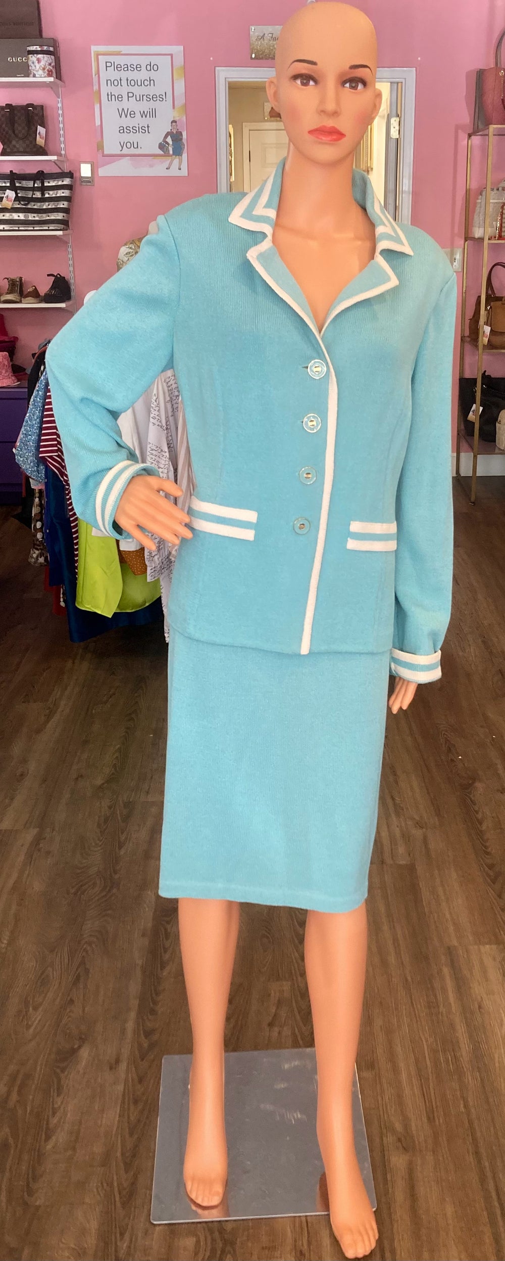 St. John Baby Blue & White 2 Piece Suit Size:12/14
