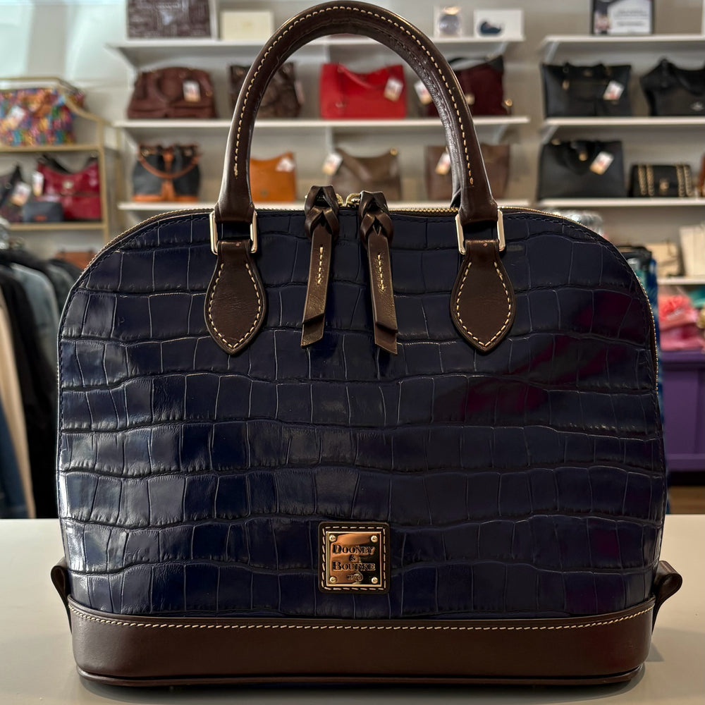 RARE Dooney and Bourke Oakdale Midnight Blue Croc Zip Zip Satchel SN: J17533244