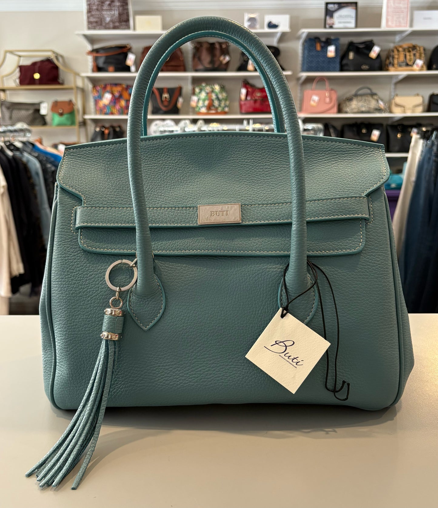 RARE Buti Pelletterie Capri 30 Alce Stampato in Light Teal