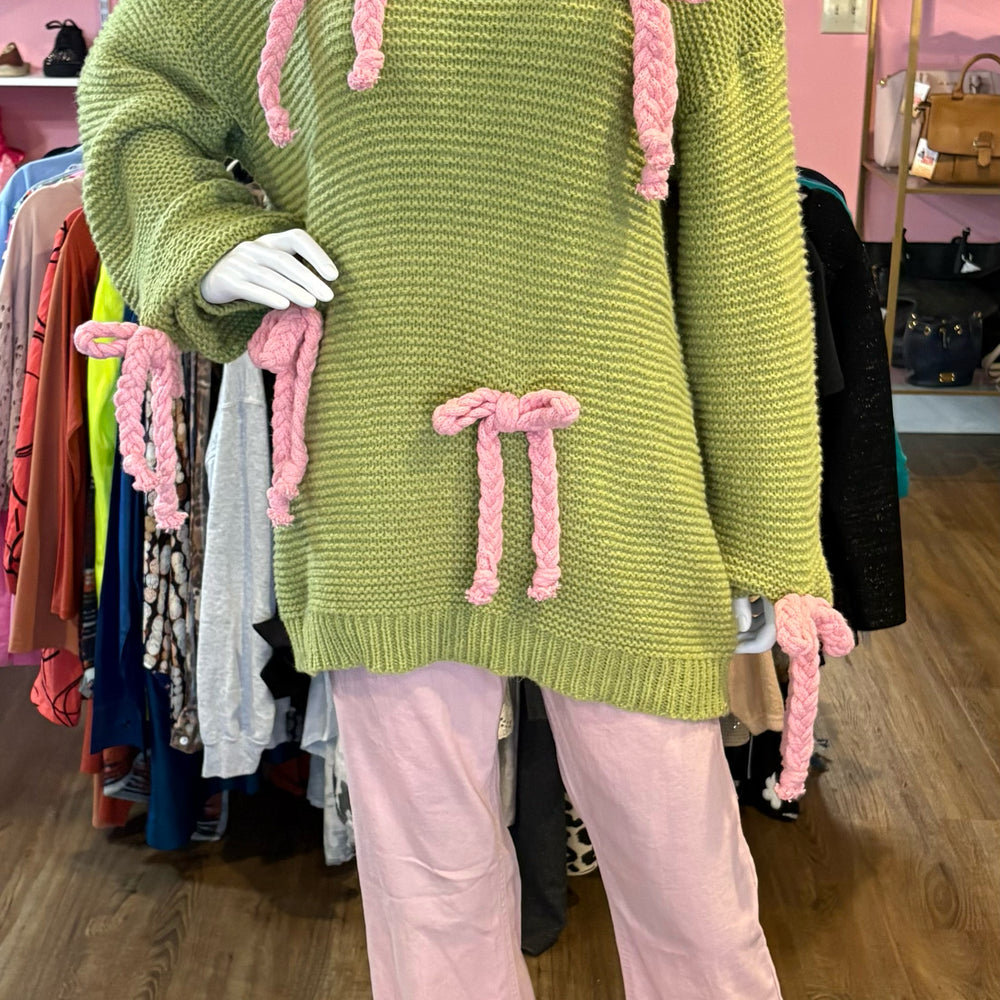 Listicle Green and Pink Sweater with Bow Detailing Size: M