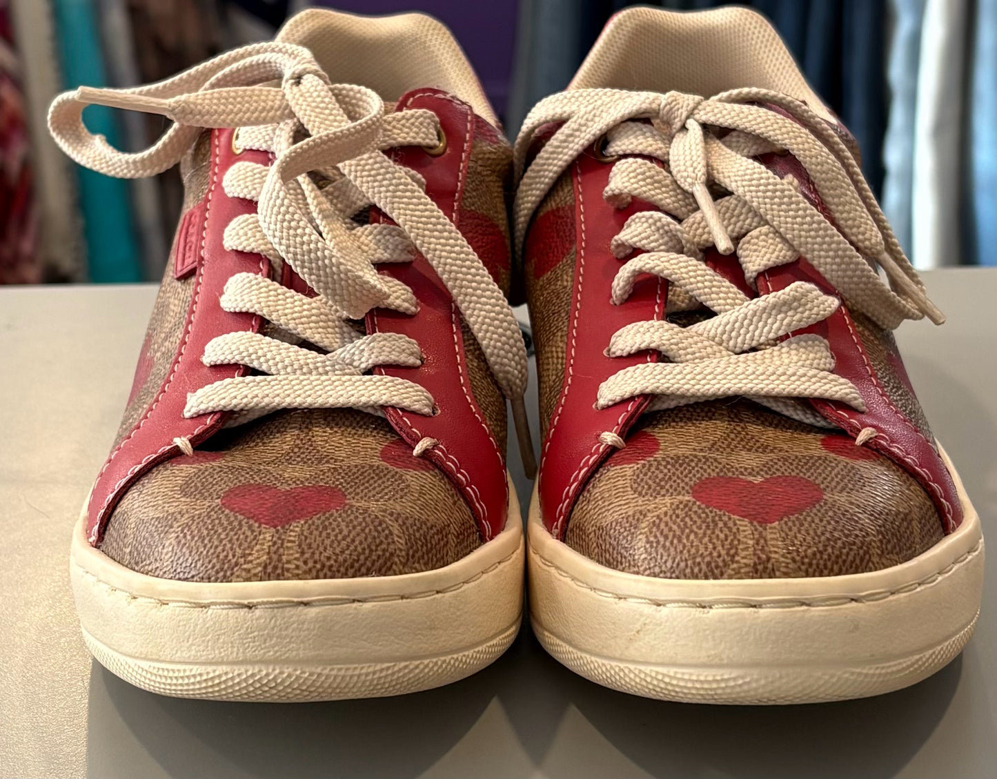 RARE Coach Lowline Red Heart Coated Canvas Sneakers Sz:5.5B