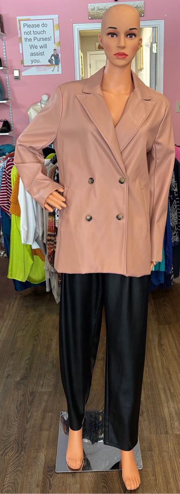 RARE En Saison Pink Faux Leather Double Breasted Jacket Size:M