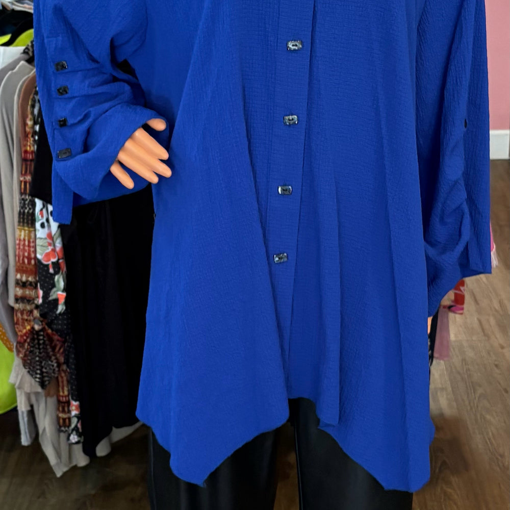 Calessa Royal Blue Button Up Top Size:2X