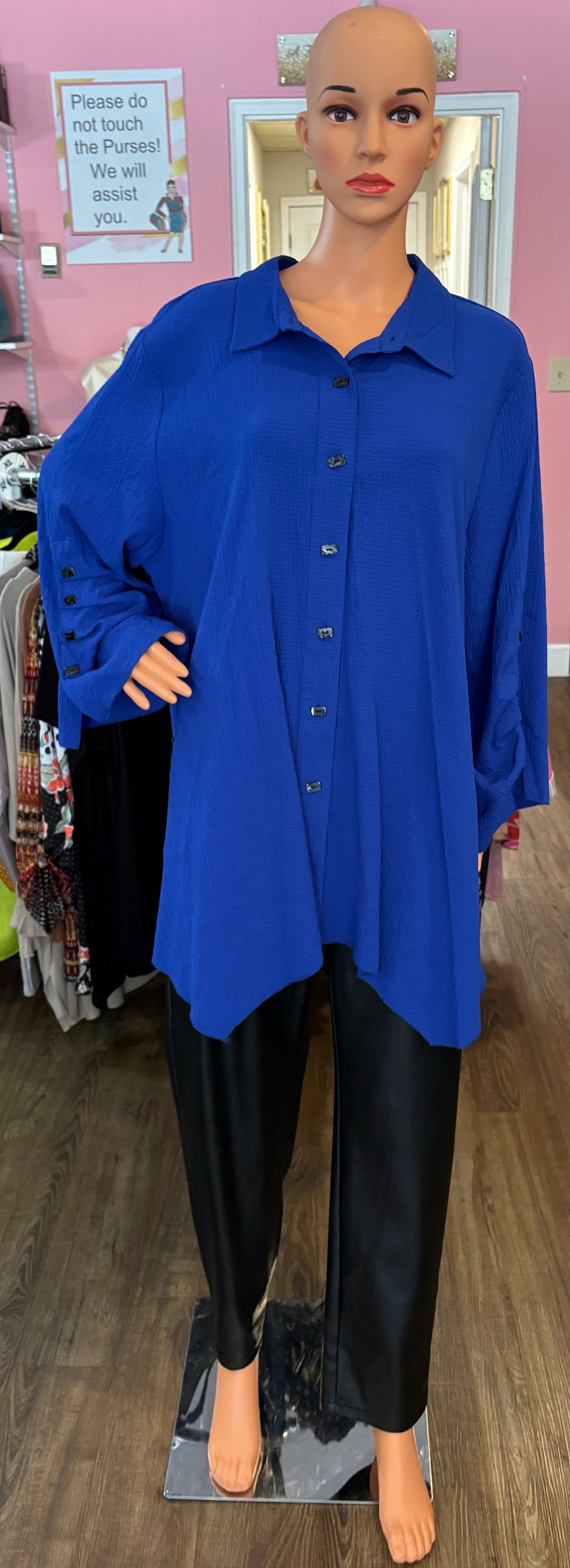 Calessa Royal Blue Button Up Top Size:2X