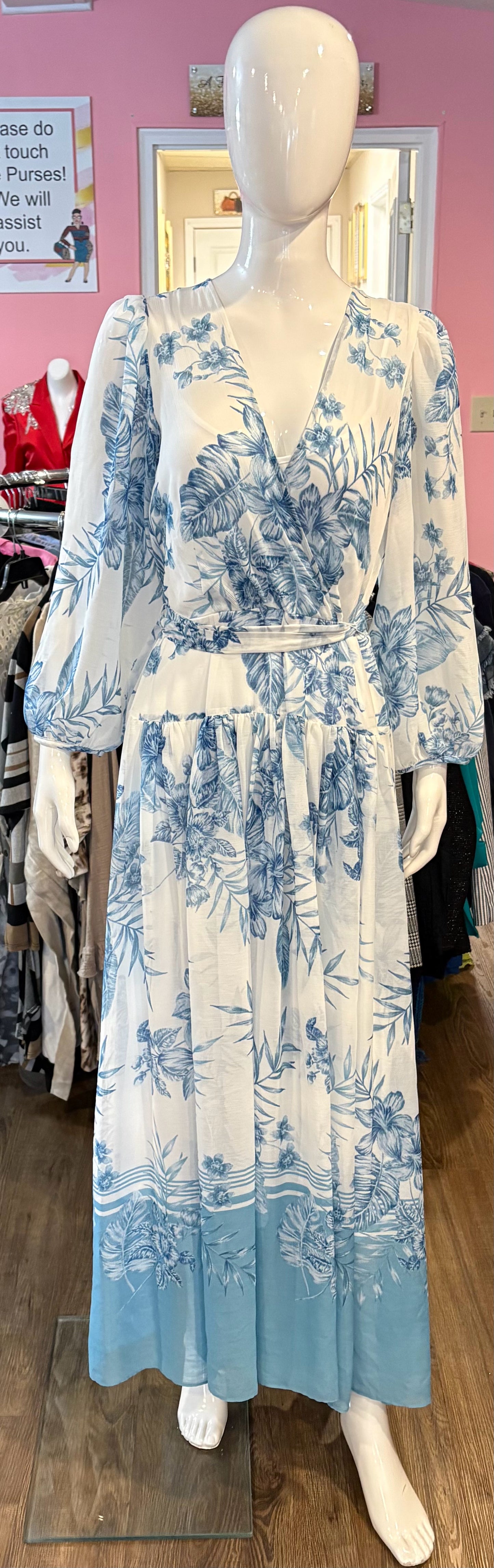 NWOT Calvin Klein Blue & White Floral Dress Sz:10