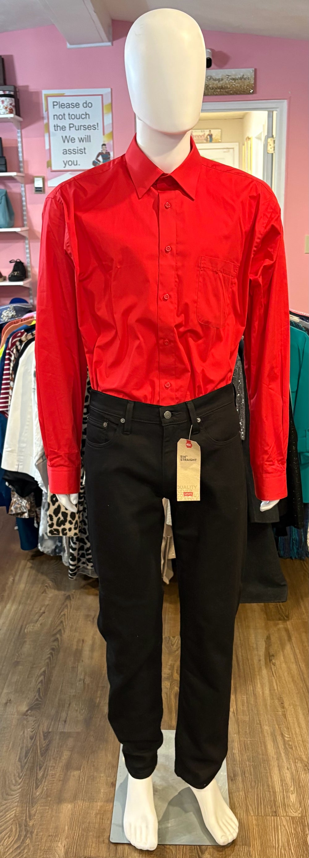 NWOT Marquis Men's Red Long Sleeve Dress Shirt Size: 17 1/2