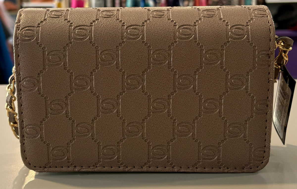 NWT Bebe Taupe Celia Mongram Flap Crossbody