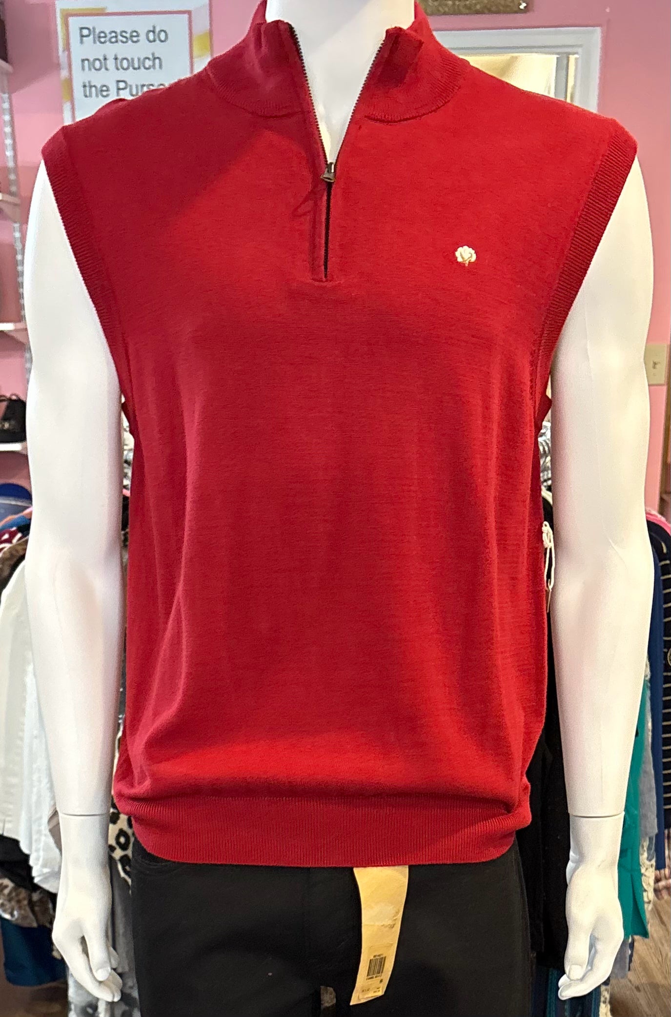 NWT Cotton Brothers Burgundy Red 100% Cotton Quarter Zip Sweater Vest Size:S