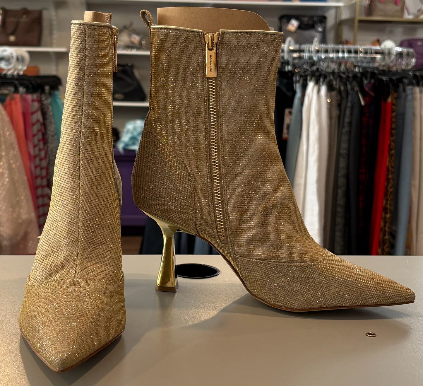 NWOB RARE Michael Kors Clara Gold Glitter Dress Booties Sz:8M