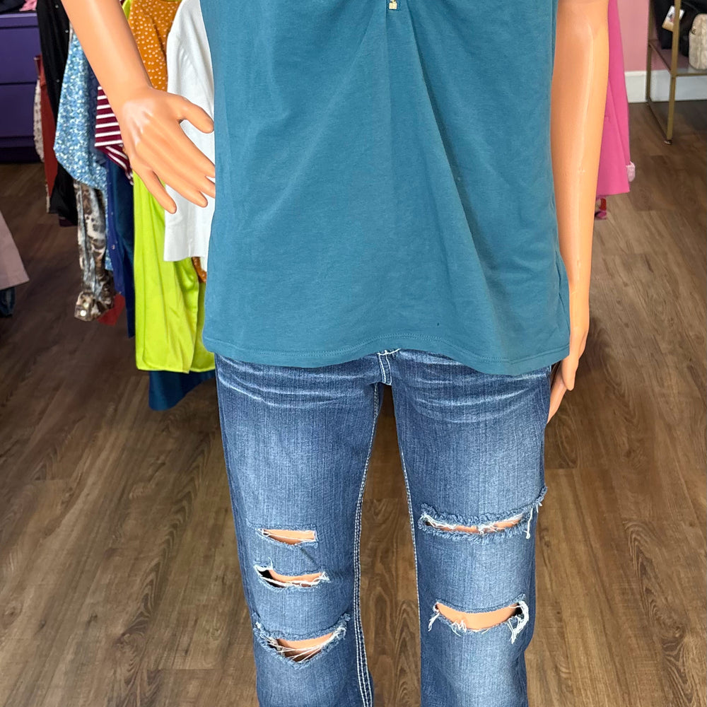 Michael Kors Nassau Teal Polo T-Shirt Blouse Size:L