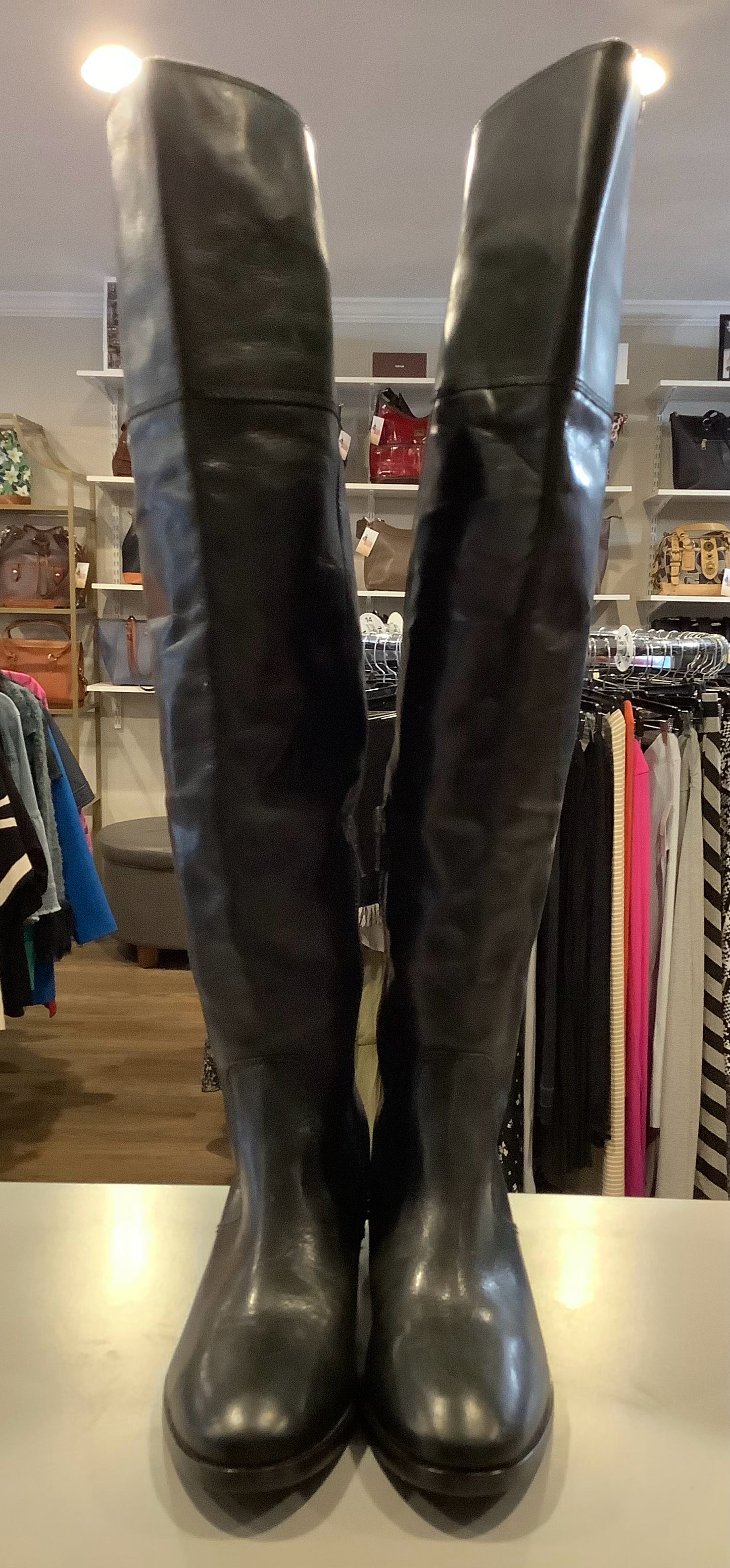 Frye Shirley Over Knee Equestrian Black Tall Leather Boots Size:7M