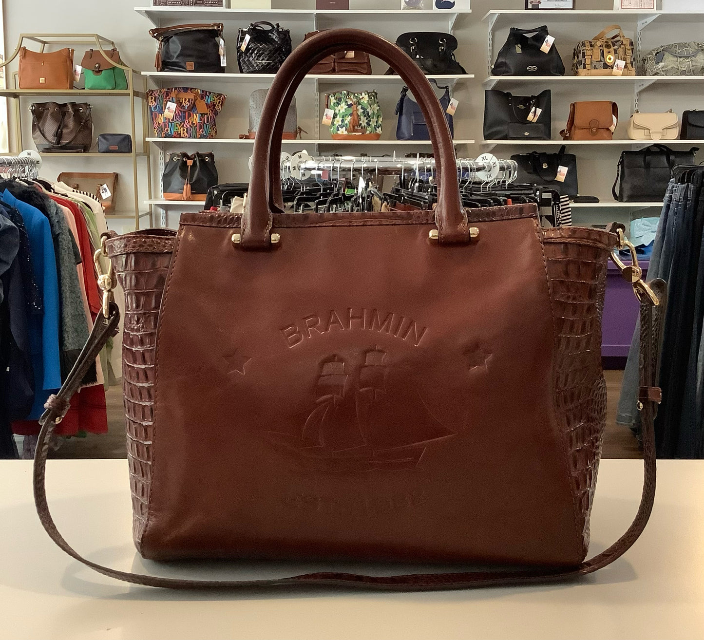 Brahmin Taylor Satchel in Cognac Elton
