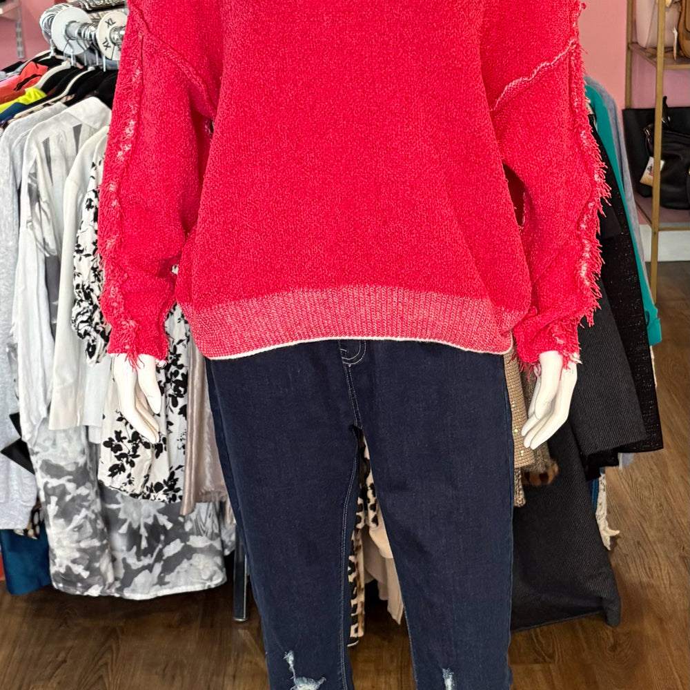 NWOT Zenana Hot Pink & White Sweater Size: L/XL