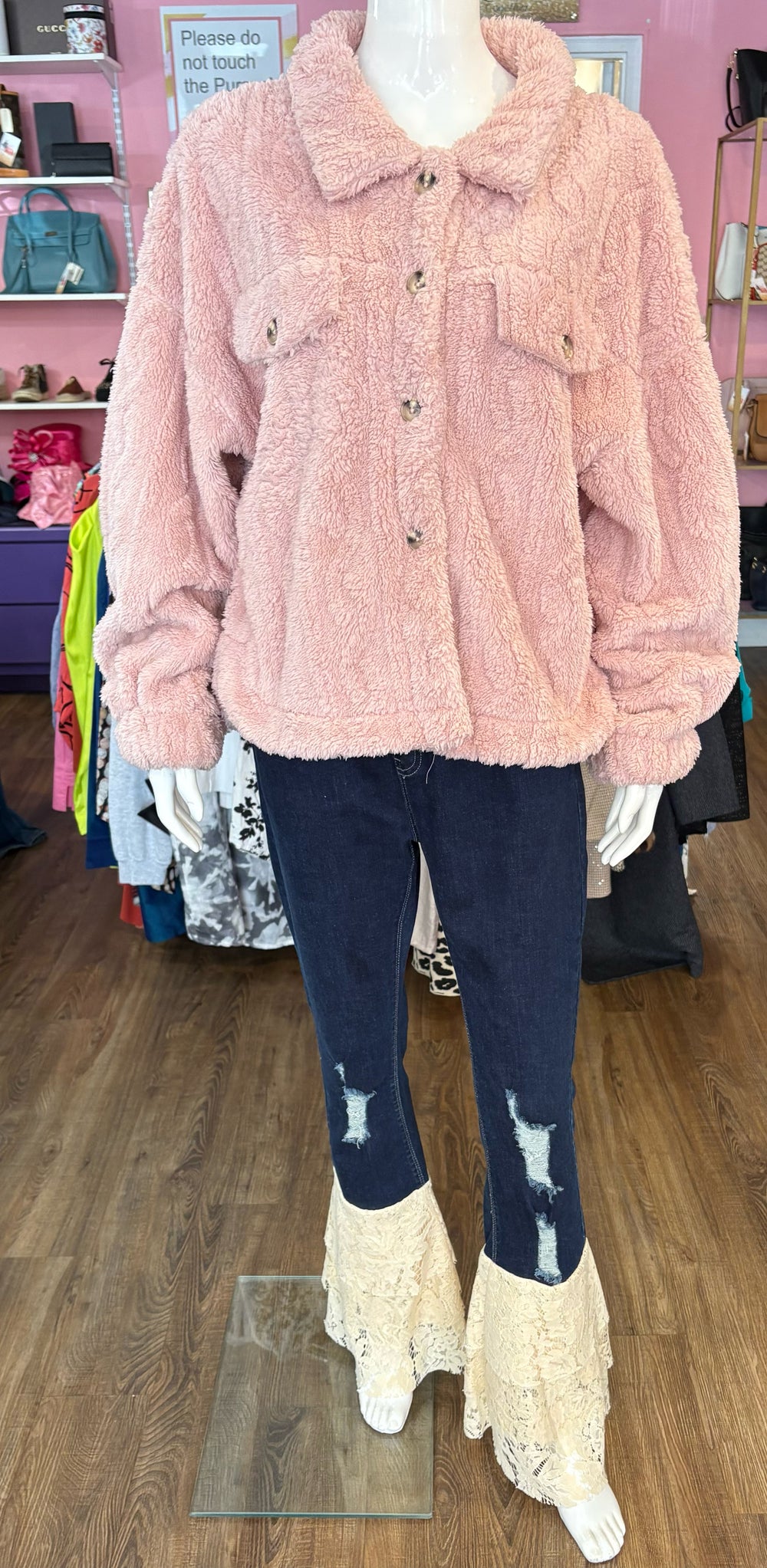 NWOT New in Light Pink Teddy Sherpa Jacket Size: L