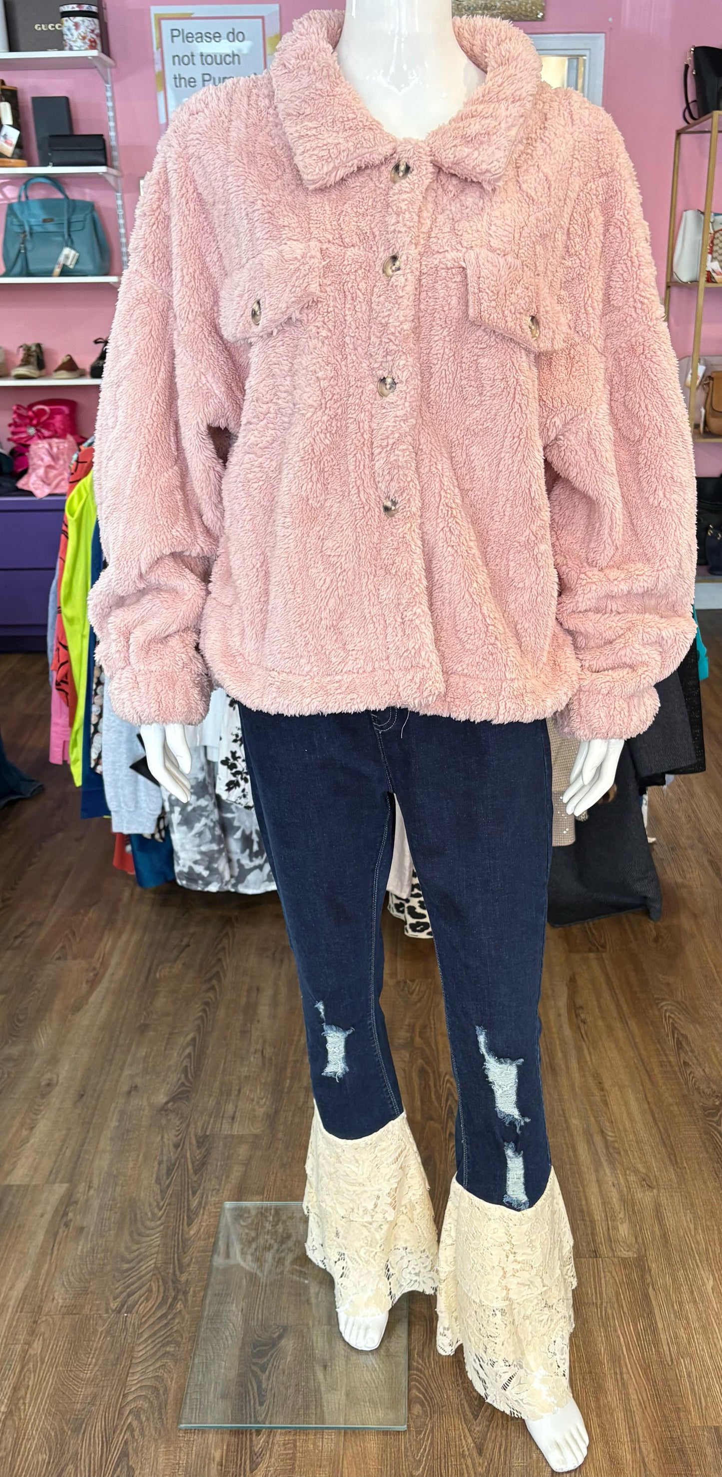 NWOT New in Light Pink Teddy Sherpa Jacket Size: L