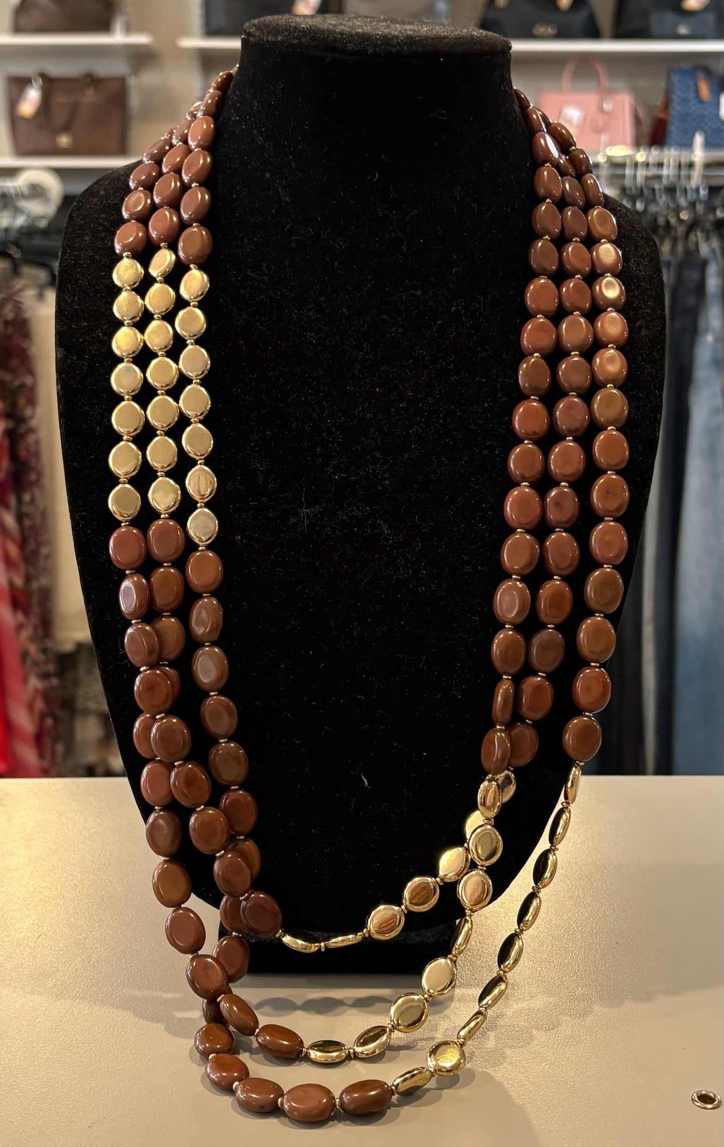 NWOT Chicos Brown and Gold Stone Necklace